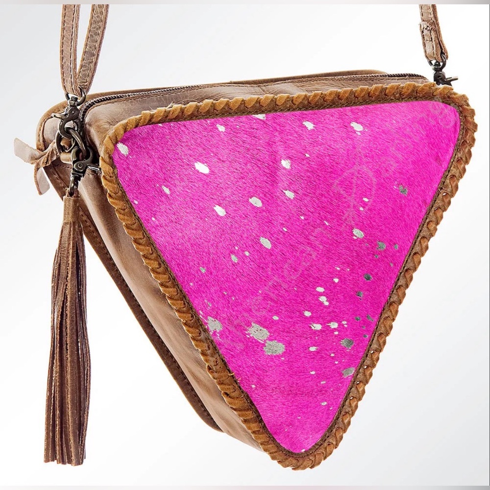 Western Bag in Pink Genuine Leather Triangle Bag Cowgirl Southwestern Style